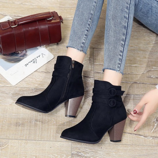 Zipper Closure Martin Style Ankle Boots for Women - Black image