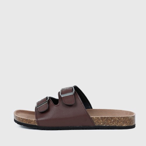 Trendy Double Breasted Flat Mule Slipper For Women - Brown image