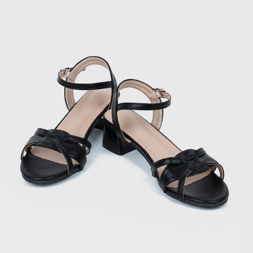 Stylish Cross Border Style Low Heeled Sandals for Women - Black image