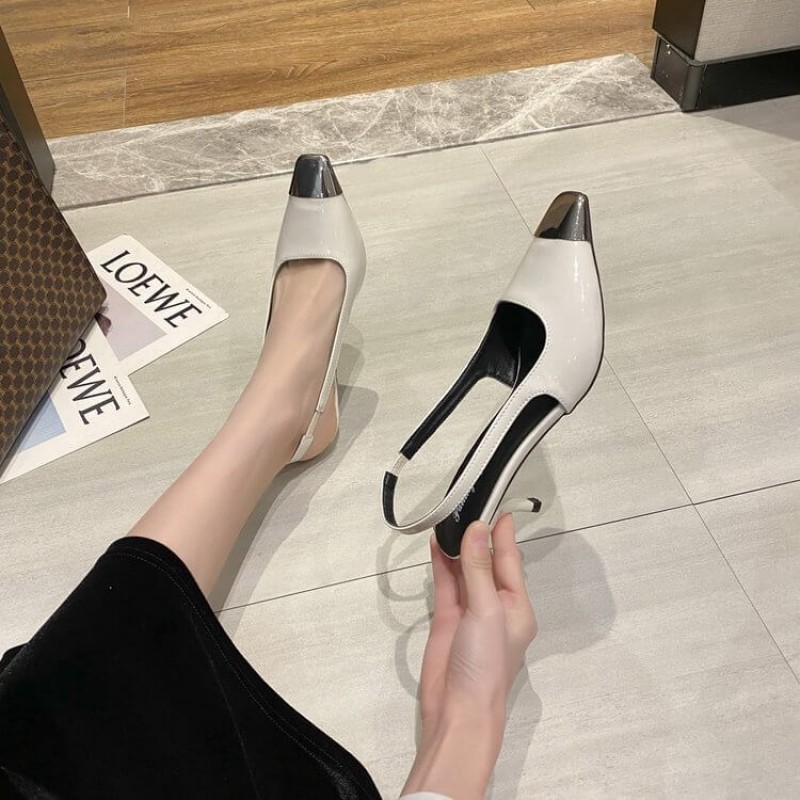 Stylish Pointed Mid Heel Stiletto Sandals for Women - Cream image