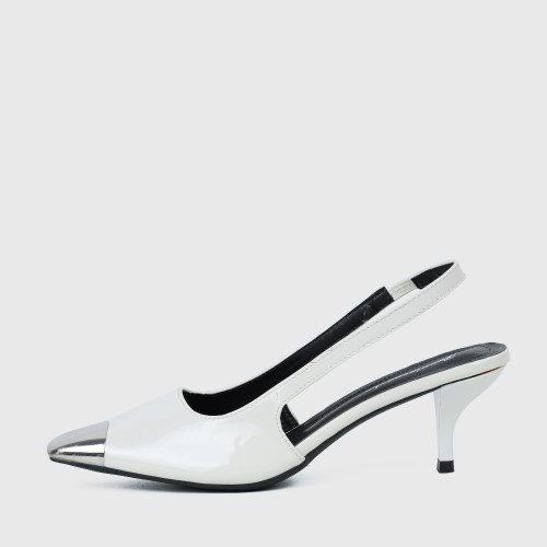 Stylish Pointed Mid Heel Stiletto Sandals for Women - Cream image