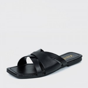 Elegant Style Cross Strap Flip Flop Slippers for Women - Black