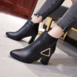 Trendy Martin Style Pointed Toe Boots for Women - Black