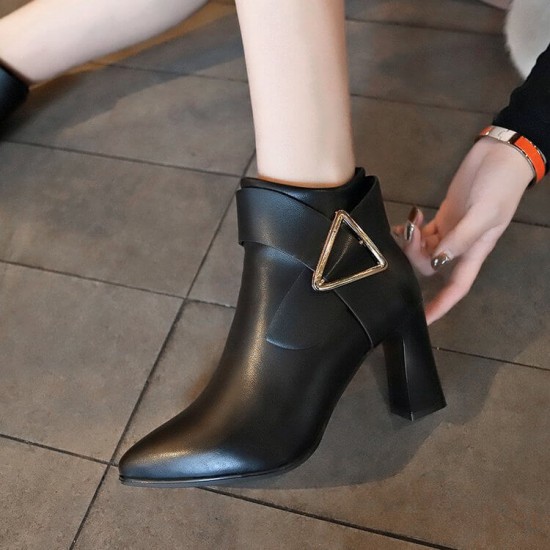 Trendy Martin Style Pointed Toe Boots for Women - Black image