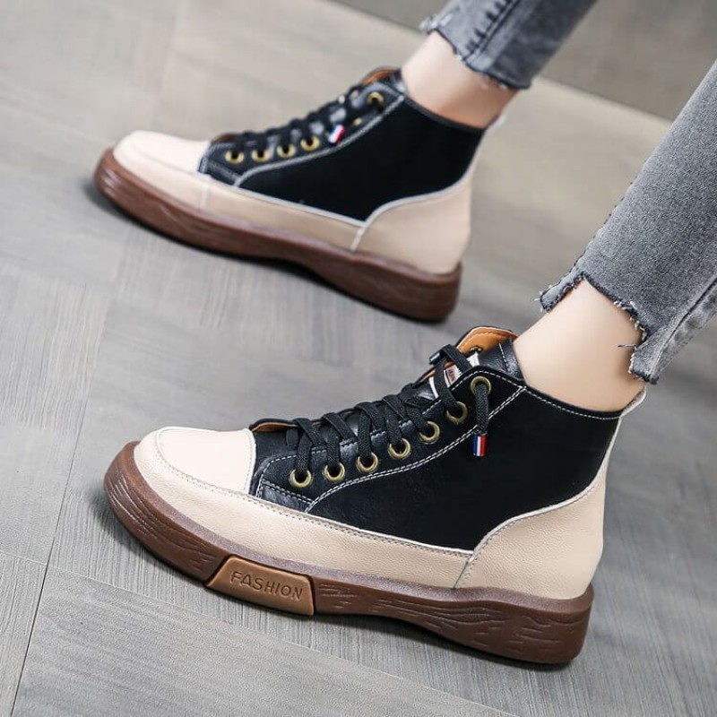 Retro Style Thick Soled High Top Sneakers for Women -Black image