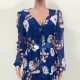 Floral Print Lantern Sleeve Women’s Fashion Maxi Dress - Blue image