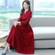Elegant Long Sleeved Maxi Dress With Belt for Ladies- Red | image