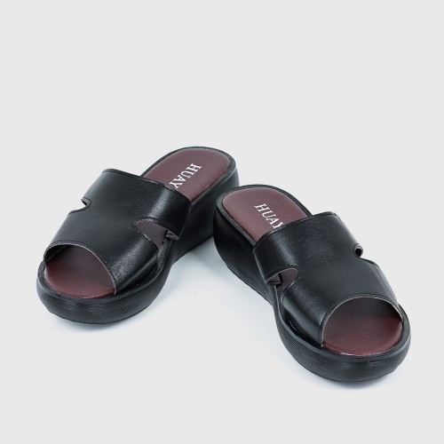 Comfortable Slip On Wedge Slippers for Women - Black image