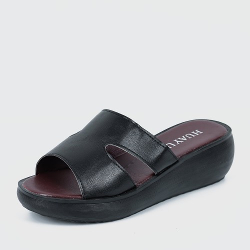 Comfortable Slip On Wedge Slippers for Women - Black image
