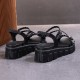 Flower Decorated Braided Belted Sandals for Ladies - Black image