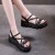Flower Decorated Braided Belted Sandals for Ladies - Black