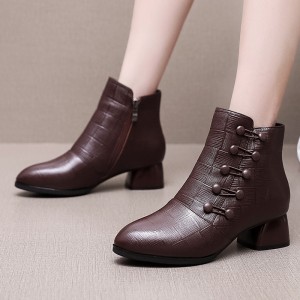 Side Zipper Closure Korean Style Boots for Women - Brown