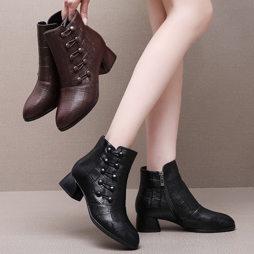 Side Zipper Closure Korean Style Boots for Women - Brown image