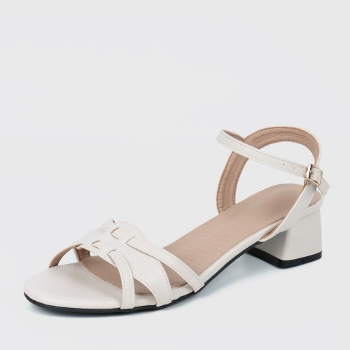Stylish Cross Border Style Low Heeled Sandals for Women - Cream image
