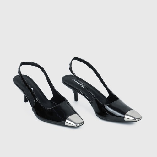 Stylish Pointed Mid Heel Stiletto Sandals for Women - Black |image