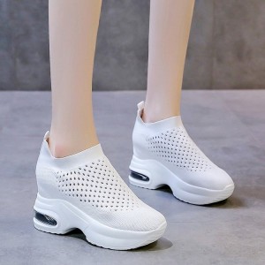 Thick Sole Breathable Casual Mesh Sneakers for Women - White