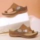 Floral Embroidered Wedge Women Slippers - Brown image