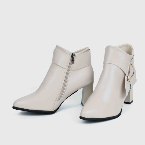 Trendy Martin Style Pointed Toe Boots for Women - Cream image