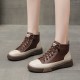 Retro Style Thick Soled High Top Sneakers for Women -Brown image