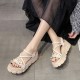 Flower Decorated Braided Belted Sandals for Ladies - Beige image