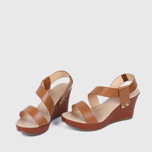 Open Toe Cross Strap Women’s Wedge Sandals - Brown image