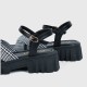 Buckle Closure Braid Print Strap Square Heel Sandals for Women - Black image