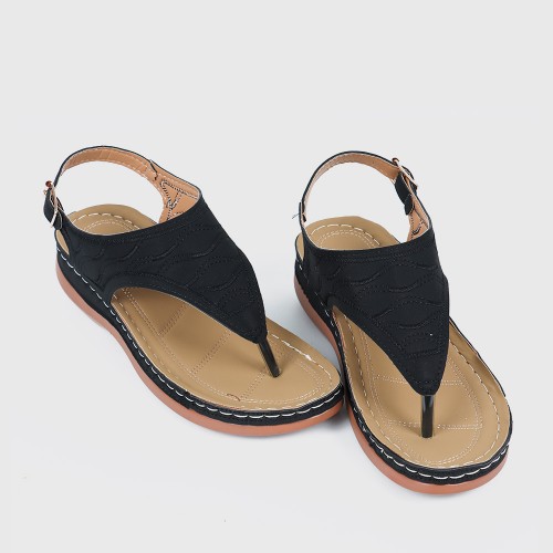 Casual Style Soft Sole Lightweight Buckle Sandals - Black image
