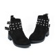 Women’s Rivets Studded Buckle Closure Suede Ankle Boots – Black image