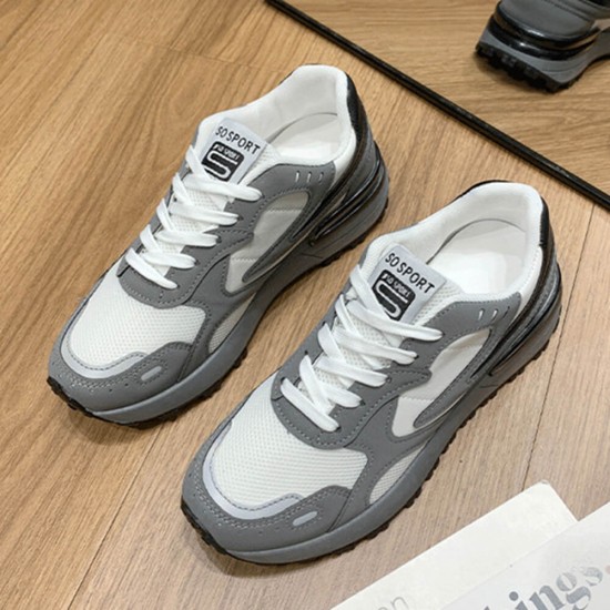 Casual Round Toe Contrast Lace Up Sneakers - Grey image