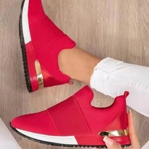 Casual Women’s Plain Vulcanised Platform Elastic Sneakers - Red