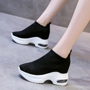 Thick Sole Breathable Casual Mesh Sneakers for Women - Black