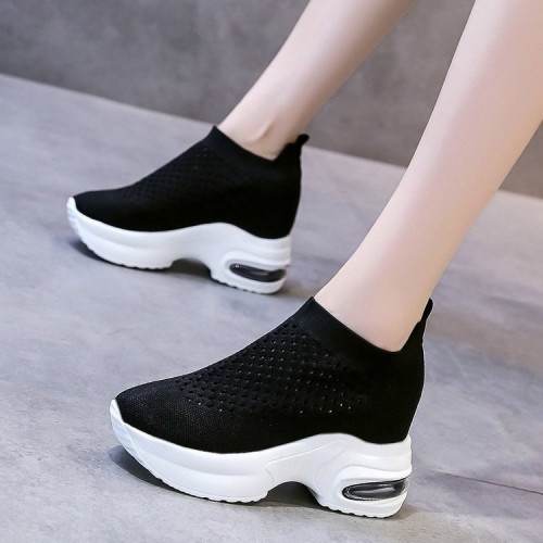 Thick Sole Breathable Casual Mesh Sneakers for Women - Black image