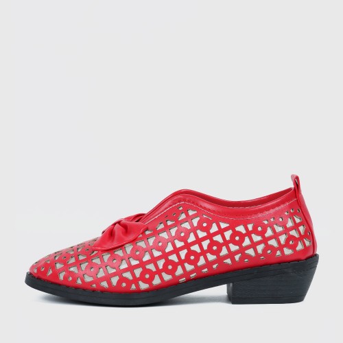 Bowknot Rubber Sole Slip On Loafers for Women - Red image