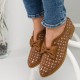Bowknot Rubber Sole Slip On Loafers for Women - Brown image