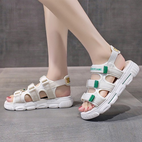 Women’s Open Toe Velcro Closing Fashion Sandals - White image