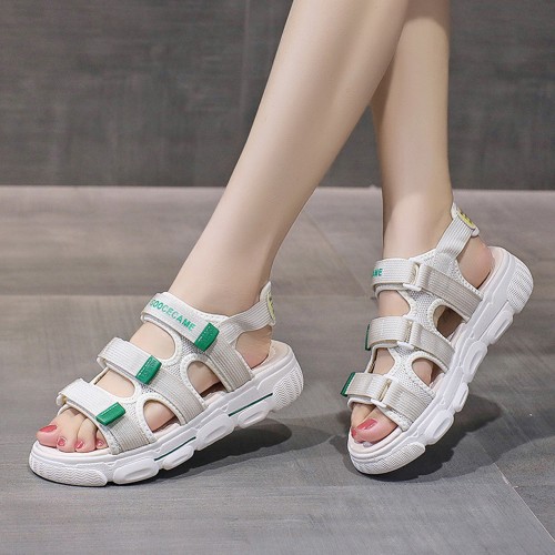 Women’s Open Toe Velcro Closing Fashion Sandals - White image