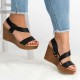 Open Toe Cross Strap Women’s Wedge Sandals - Black image