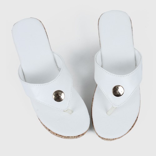 Women's Round Toe Platform Heel Slip On Slippers - White image