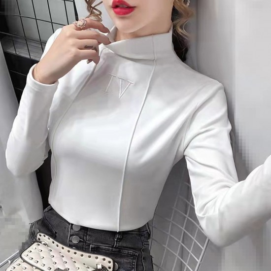High Neck Full Sleeved Sweet Shirt for Women - White image
