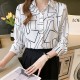 Button Closure Printed Formal Top for Women - White image