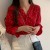 Elegant Style Hearts Printed Chic Loose Blouse - Red