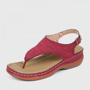 Casual Style Soft Sole Lightweight Buckle Sandals - Red