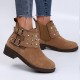 Women’s Rivets Studded Buckle Closure Suede Ankle Boots – Brown image