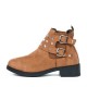 Women’s Rivets Studded Buckle Closure Suede Ankle Boots – Brown image