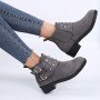 Women’s Rivets Studded Buckle Closure Suede Ankle Boots – Grey