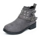 Women’s Rivets Studded Buckle Closure Suede Ankle Boots – Grey image