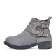 Women’s Rivets Studded Buckle Closure Suede Ankle Boots – Grey image