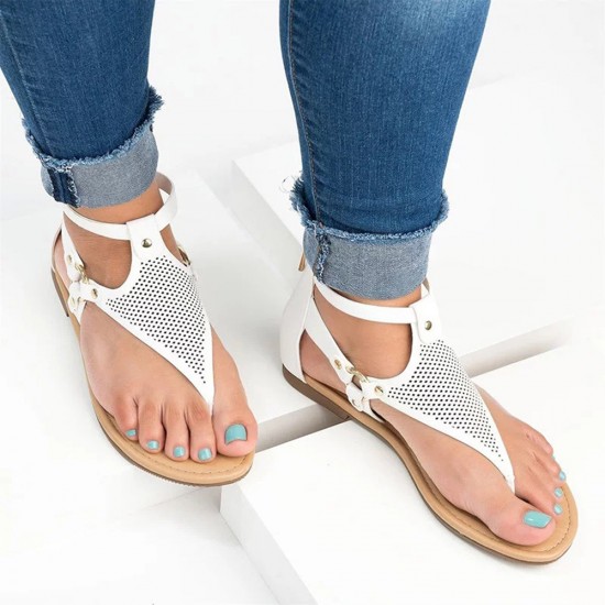 Buckle Strap Casual Mesh Flip-Flops Sandals - White image