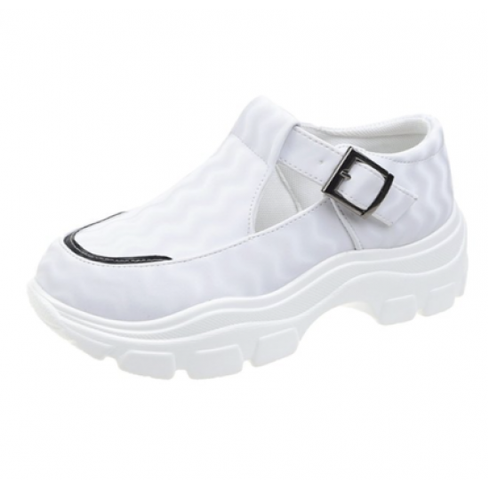 Casual Lightweight Chunky Sports Buckle Sneakers - White image