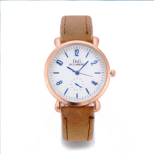 Classic Round Dial Leather Strap Ladies Wrist Watch - Brown image